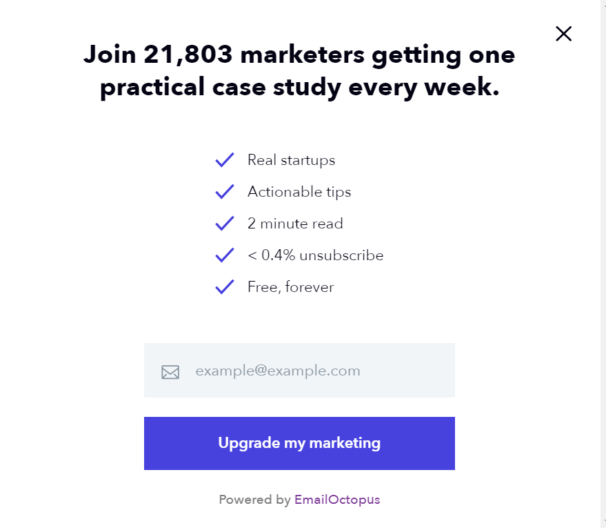marketing examples popup